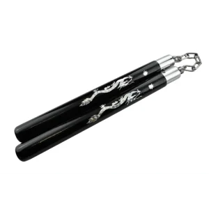 Nunchaku Bois Noir Dragon Piranha – Chaîne 30 cm