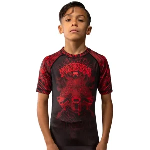 Rashguard enfant manches courtes Venum Wolf Atak - Noir/Rouge