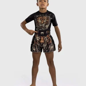 Short Muay Thai Venum enfant Tiger - Noir/Orange Néon