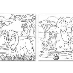 2 panneaux en carton sur toile pré-dessinés d'animaux d'Afrique